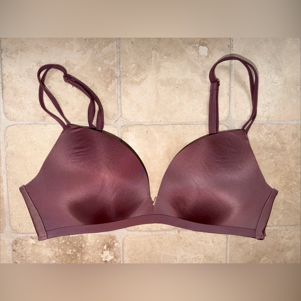 Victoria's Secret Bra Paddle No-Wire V Gold Accent Wine Mauve 32C